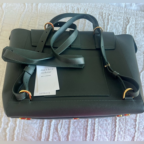NWT Senreve Maestra Pebbled Green Multi Way Leather Bag With Gold Accents - Picture 9 of 16